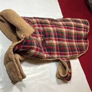 XL DOG COAT Sherpa fleece red blue PLAID cotton Jacket collared pockets shacket